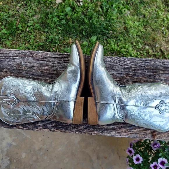 Shyanne Silver Metallic Western Cowboy Cowgirl Boots Girls - Picture 6 of 13